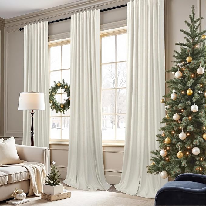 Extra Wide 100 Inch Width Linen Blackout Curtain 84 Inches Long 1 Panel Thick Linen Textured 100% Black Out Living Room Patio Sliding Door Drape Cream Ivory W100 x L84 Length One Panel Back Tab Pocket