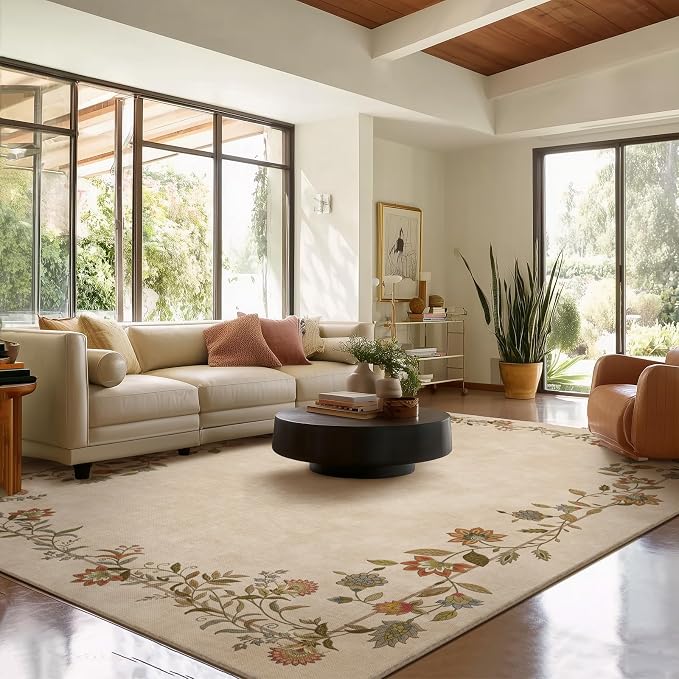 9x12 Area Rugs for Living Room: Washable Rug Stain Resistant Non Slip Low Pile Ultra Soft Faux Wool Lightweight Large Rugs for Bedroom Dining Room Under Table Rug Nursery Farmhouse Home Office Indoor