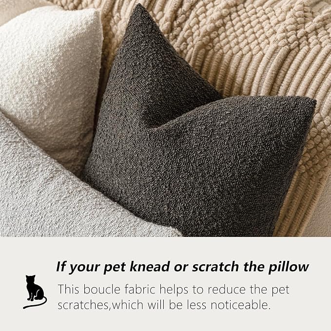 Foindtower Set of 2, Decorative Textured Boucle Throw Pillow Covers Accent Solid Pillow Cases Neutral Soft Cozy Couch Cushion Case for Chair Sofa Bedroom Living Room Home Decor 24 x 24 Inch Dark Brown