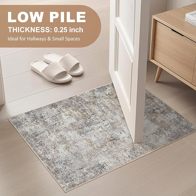 DMOYEST Area Rug Living Room Rugs - 2x3 Washable Soft Neutral Modern Abstract Low Pile Rug Carpet for Bedroom Dining Room Farmhouse Home Office - Brown/Grey/Black