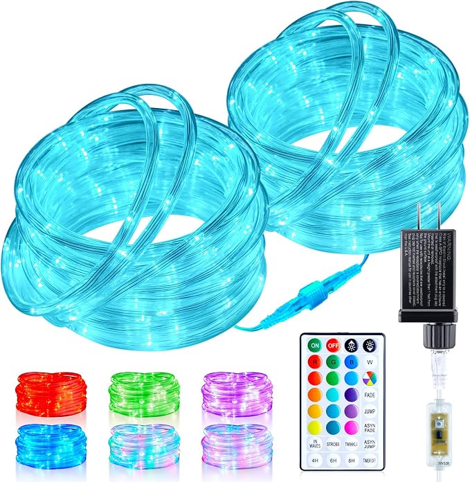 Minetom Color Changing Rope Lights Outdoor - Connectable 66ft 200 LED Outdoor String Lights with Remote, 18 Colors, Christmas Light for Bedroom Outside Patio Holiday Decoration