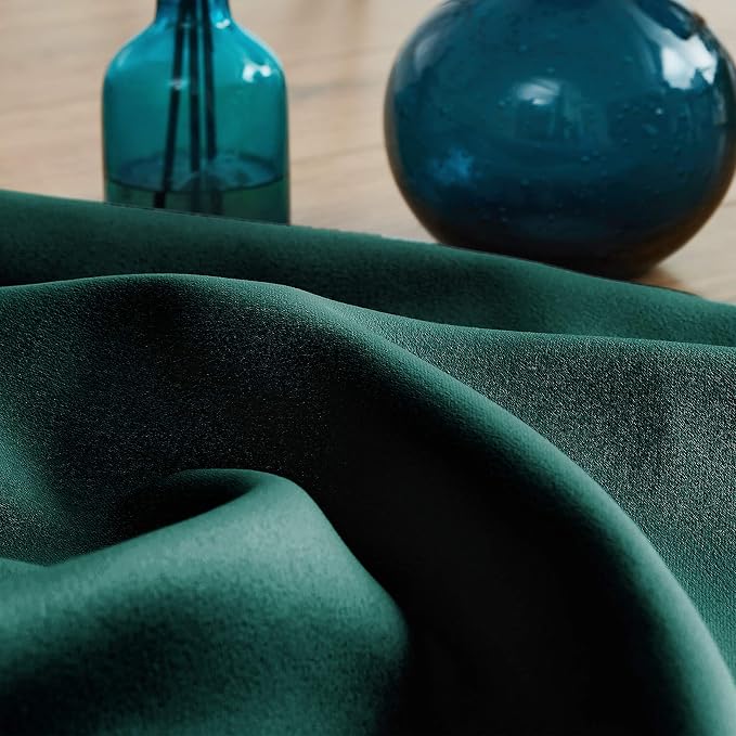 Treatmentex Green Pompom Curtains for Bedroom Living Room 95 inch Triple Weave Full Blackout Window Drapes for Hotel Men's Guest Room 52" w x2 Panels Rod Pocket