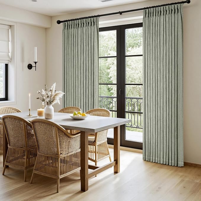 MIULEE Pinch Pleated Thick Linen Curtains 84 Inches Long 2 Panels for Living Room Bedroom, Linen Textured Memory Trained Drapes Pleat Back Tab Light Filtering Sage Green Window Curtains with Hooks