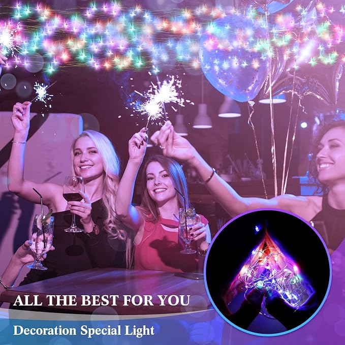 Tuanse 50 Pack LED Fairy Lights Colored Battery Operated String 3 Speed Modes 7 ft 20 LED Starry Wedding Decoration Waterproof Wire Twinkle Light for DIY Jar Bedroom Party Supplies (Rainbow Color)