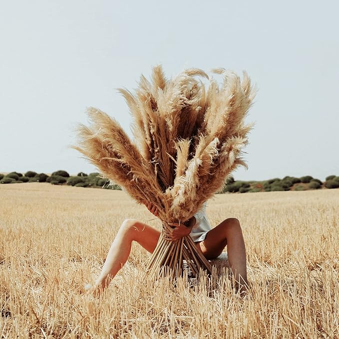 Pampas Grass Decor Tall 46 Inches,16 Stems Tall Pampas Grass for Floor Vase,Large Natural Dried Pompass Grass Branches Tall Fluffy,Boho Decor Pompous Grass No Shedding No Stench,for Home & Wedding