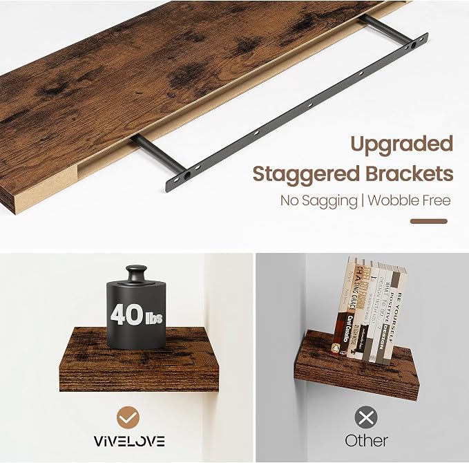 Vivelove Floating Shelves for Wall Mounted, 32 Inches Long Shelves, Display Shelf for Bathroom Living Room Kitchen Bedroom Office Farmhouse Home Decor, 32" X 9.3" X 1.5" - Set of 2, Rustic Brown