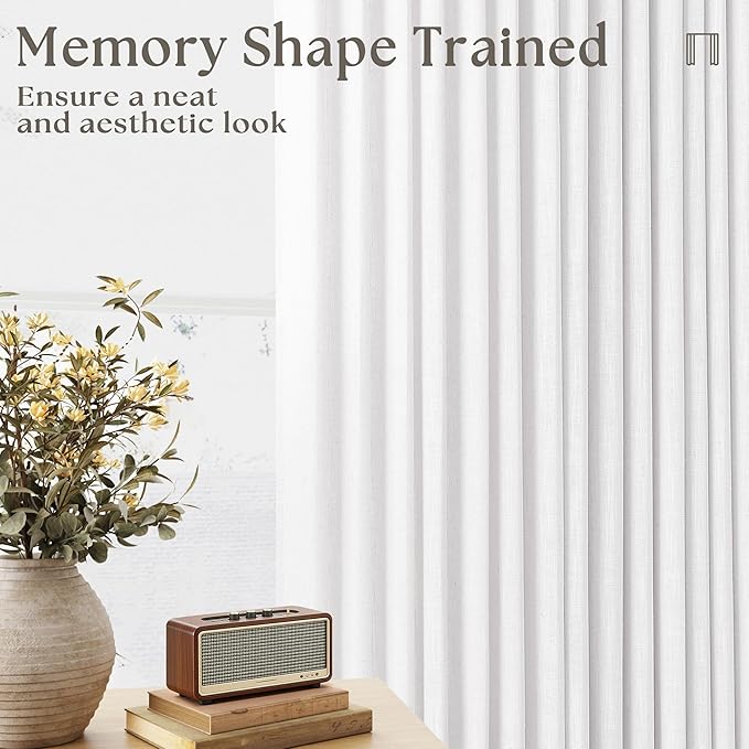 Snow White 72 Inch Pinch Pleated Linen Curtains 2 Panels for Living Room Bedroom Memory Training Shaped Semi Sheer Short Pleat Drapes with Hooks Rings Back Tab Window Curtain Cabin Closet 40x72