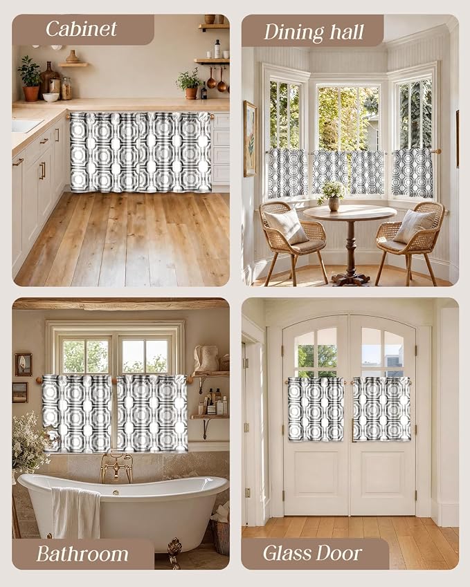 Miss Adola Modern Kitchen Tier Curtains - 24 Inch Length Linen Blend Cafe Curtains Gray Small Window Treatments Over Sink Rod Pocket for Bathroom Living Room Light Filtering, 2 Panels