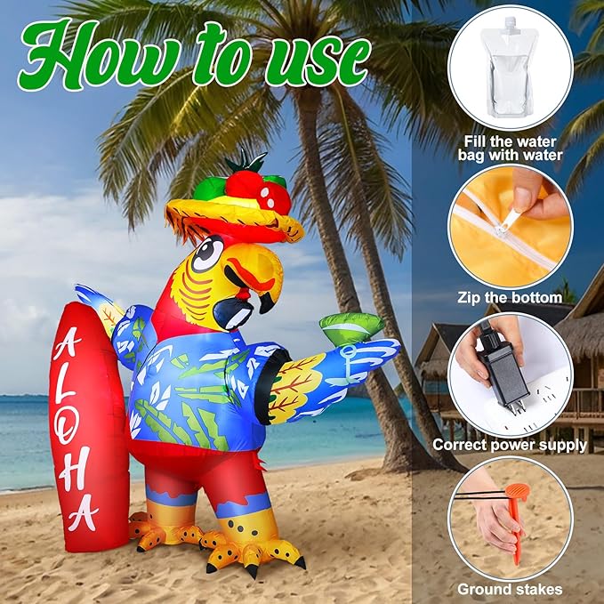 Leyndo 6.56x7.55ft Inflatable Parrot Decorations Tiki Inflatable Flying Parrot with LED Lights Aloha Jungle Animals Luau Hawaiian Tropical Party Decorations for Indoor Outdoor Birthday Beach