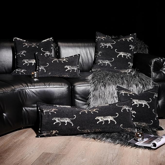 Double Sided Cheetah Pattern Throw Pillow Cover 22x22 Inch, Luxury Reversible Design Pillow Covers with Invisible Zipper for Sofa Bed Bedroom Living Room Home Decor