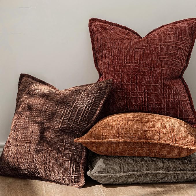 MIULEE Slubby Textured Decorative Throw Pillow Covers 18x18 Inch Set of 2 Boho Farmhouse Soft Cozy Chenille Pillows Cushion Cases Modern Fall Home Decor for Couch Sofa Bed Living Room, Terracotta