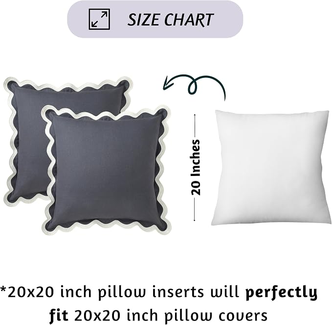 Folkulture Throw Pillow Covers 20x20, Set of 2 Cotton Scalloped Pillow Cover, Decorative Pillows, Cute Outdoor Pillows, Boho Throw Pillows for Couch, Gray Pillow Covers, Couch Pillows for Living Room