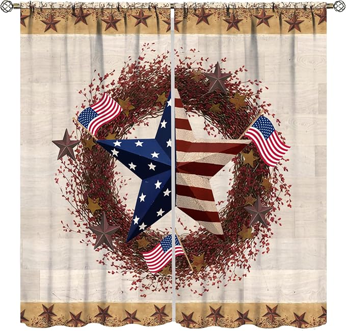 American Flag Curtains,4th of July USA Flag Western Star Independence Day Decor Drape for Bedroom Living Room Window Treatment 2 Panels Set Total Size 72" W X 63" L Inch