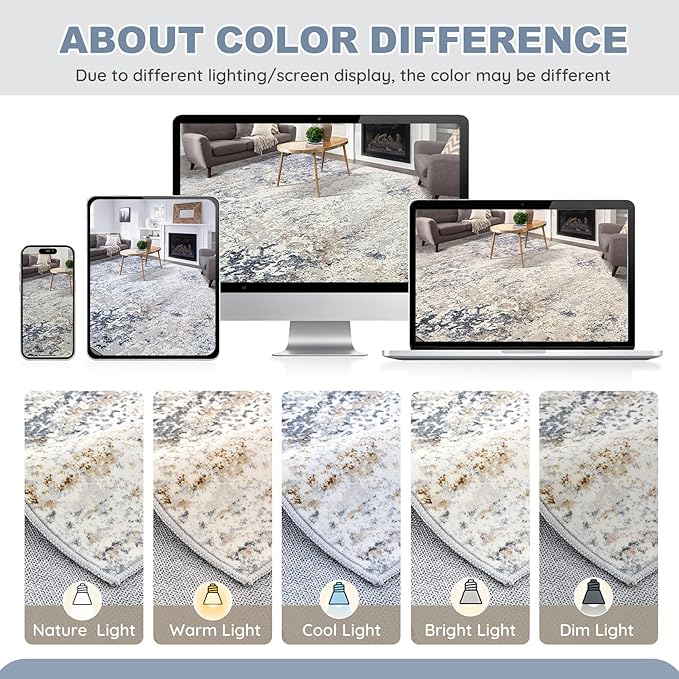 DMOYEST Area Rug Living Room Rugs - 11x14 Large Soft Indoor Neutral Modern Abstract Low Pile Washable Rug Carpet for Bedroom Dining Room Farmhouse Home Office - Beige Blue