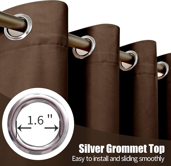 YoungsTex Dark Brown Velvet Curtains for Living Room, Thermal Insulated Window Drapes with Grommet Privacy for Sliding Door Bedroom, 2 Panels, 52 X 90 Inch