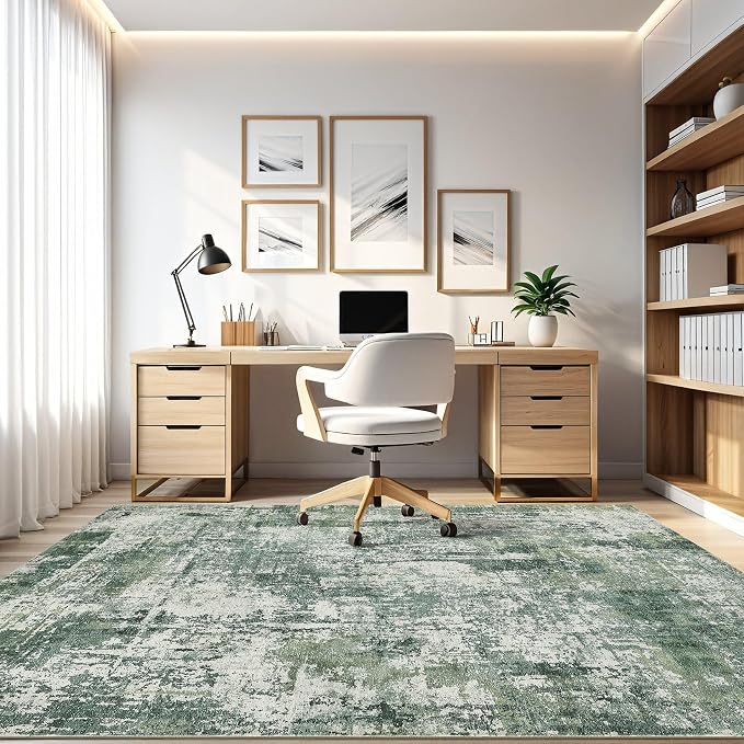 8x10 Area Rugs Living Room: Washable Large Abstract Soft Stain Resistant Indoor Floor Rugs Non-Slip Accent Carpet for Bedroom Nursery Playroom Office Dining Room Home House- Dark Green