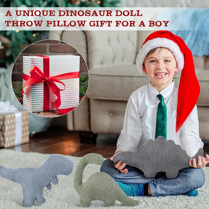 Shellwei 3 Pcs Dinosaur Pillow for Kids Sherpa Cute Color Dino Decorative Pillow Nursery Playroom Pastel Kawaii Decorative Birthday Toy for Boys Girls Kids Home Nursery Couch Decor(Cute Color)