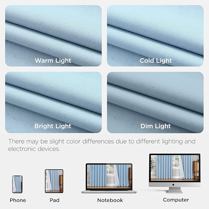 Joydeco 100% Blackout Pleated Curtains, Linen Window Curtains 2 Panel Sets 108 inches Long, Thermal Insulated Darkening Drapes for Bedroom(Chambray Blue,40'' Wx108'' L)