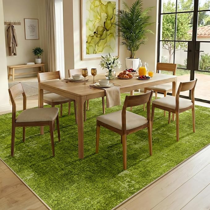 RELEANY Washable Area Rugs 9'x12' Non-Slip Modern Abstract Soft for Living Room Entryway Bedroom Kitchen, Print Pattern, Grass Green