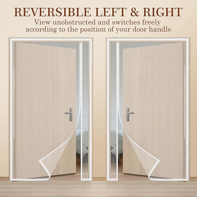 Yotache White Reversible Left Right Side Opening Magnetic Screen Door Fits Door Size 48 x 83, Reinforced Sewing Mesh for Balcony, French, Sliding Glass Door, Actual Screen Size 50" x 84"