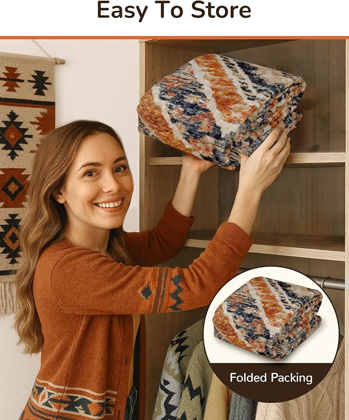 BESTSWEETIE Area Rug 9x12 Rug Machine Washable Non-Slip Low Pile Print Pattern Western Rug for Living Room Bedroom Entryway Tribal Series -Orange/Brown