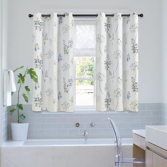 XTMYI Country Rustic Curtains for Kitchen,Retro Vintage Floral Short Bathroom Window Curtain Set,45 Inch Length,Navy Blue and Brown