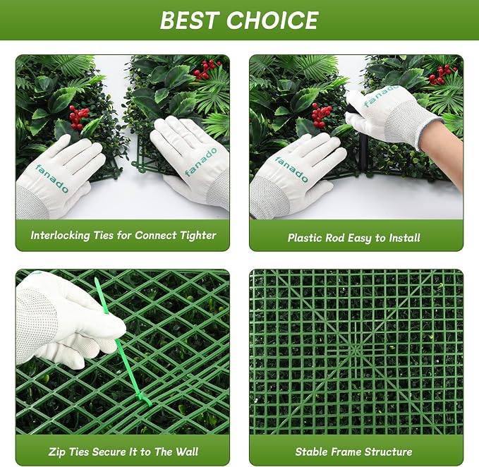 fanado Artificial Grass Wall Panels, 12 Pack 20"x20" UV-Anti Greenery Boxwood Panels, Privacy Green Wall Decor, Plant Hedge Fence Screen for Indoor Home Wedding Decor and Outdoor Backyard