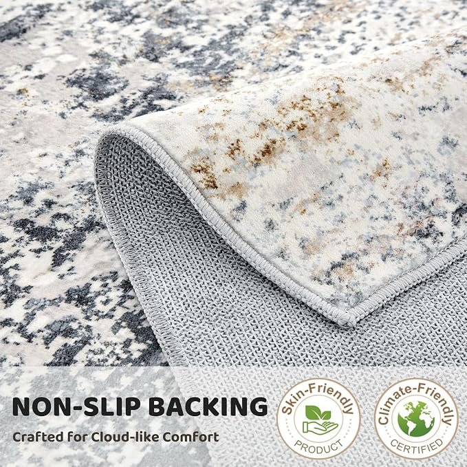 DMOYEST 3x10 Washable Runner Rug for Hallway: Soft Neutral Modern Abstract Low Pile Rug Indoor - Carpet for Bedroom Dining Room Kitchen Entryway - Beige Blue