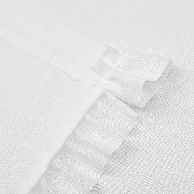 White Ruffled Curtains for Living Room, 2 Panels W47 x L72 Inch Light Filtering Semi-Sheer White Linen Blend Curtains Rod Pocket Vintage Shabby Chic French Country Boho Farmhouse Privacy Window Drapes