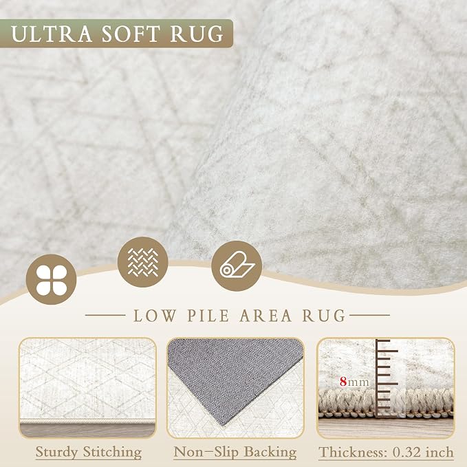Area Rugs 9x12 Living Room Rug: Washable Geometric Moroccan Neutral Rugs Boho Modern Non Slip Area Rug Large Soft Indoor Floor Low Pile Carpet for Bedroom Dining Room Home Office (Beige, 9'x12')