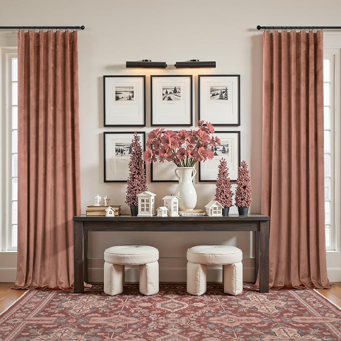 Cinnamon Velvet Curtains 84 Inch Length 2 Panel for Living Room Bedroom Boho Vintage Luxury Blackout Velvet Drapes for Dining Room Darkening Thermal Insulated Curtain 84 Long Back Tab Terracotta Brown