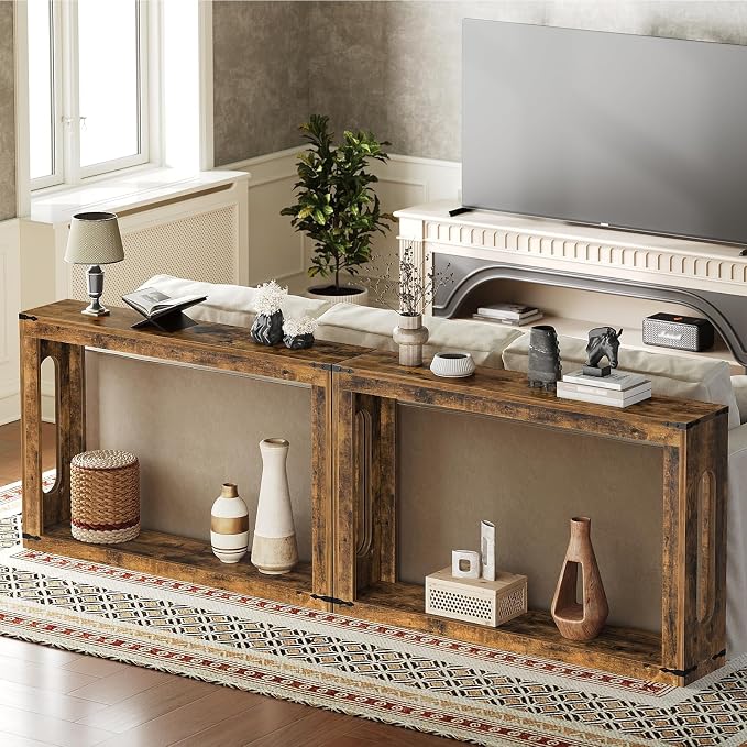 YATINEY Farmhouse Console Table, 47.2 Inches Wooden Sofa Table, Behind Couch Table with Storage, Industrial Hallway Accent Table for Living Room, Entryway, Hallway, Rustic Brown CT24BR