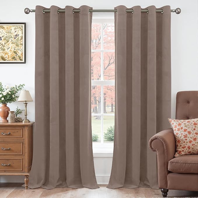 YoungsTex Taupe Curtains 96 Inches Long for Living Room, Velvet Blackout Drapes with Grommet Room Darkening Privacy for Bedroom, 2 Panels, 52 X 96 Inch