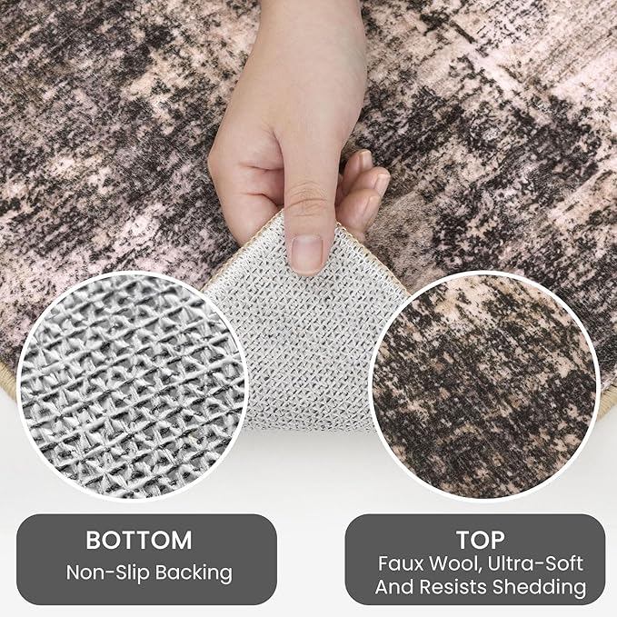 IOHOUZE Abstract Area Rugs 5x7 Ft Washable Rugs for Living Room, Non Slip Dining Room Rug, Printed Faux Wool Rugs for Bedroom, Floor Carpet for Kitchen Nursery Playroom, Brown/Rust
