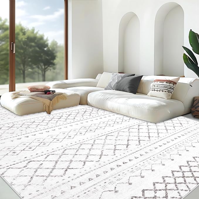 Area Rug Living Room Rugs 8x10 - Large Soft Boho Geometric Rug, Non-Slip Foldable Washable Rugs Non Shedding Morden Indoor Floor Carpet for Bedroom Office Dining Room (Dark Grey,8' x 10')