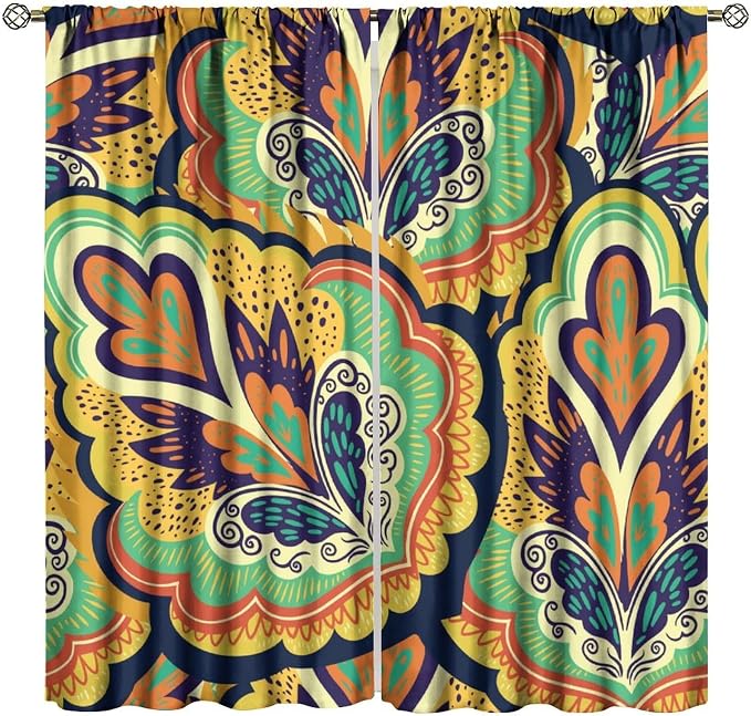 Modern, Minimalist Blackout Curtains; Vintage Bohemian Paisley and Floral Patterns; for Bedrooms, Living Rooms, and Kitchens42X63 Inch