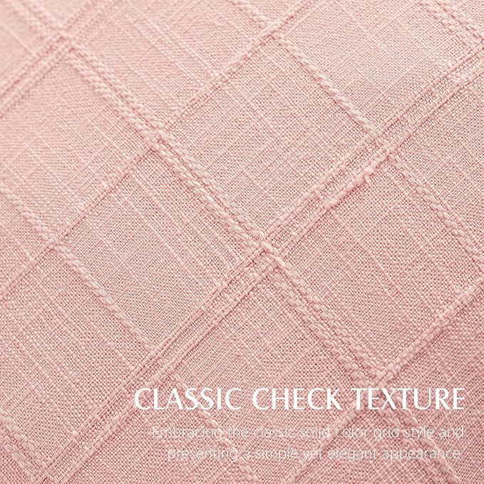 Foindtower Set of 2 Decorative Linen Check Throw Pillow Covers Neutral Farmhouse Lumbar Cushion Covers Modern Boho Accent Home Decor for Sofa Chair Couch Bedroom Living Room,12×24 Inch,Light Pink