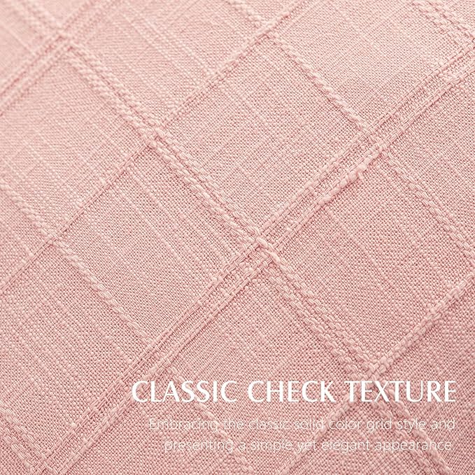 Foindtower Set of 2 Decorative Linen Check Throw Pillow Covers Neutral Farmhouse Vintage Cushion Covers Modern Boho Accent Home Decor for Sofa Chair Couch Bedroom Living Room,18×18 Inch,Light Pink