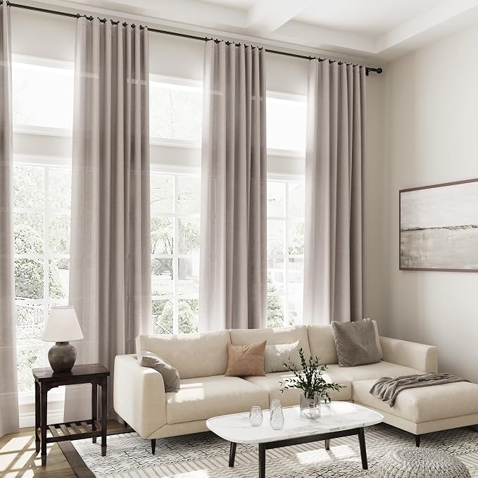 Extra Long Brownish Grey Curtain 108 Inches Long 2 Panels Set Back Tab Linen Drapes for Living Room Neutral Farmhouse Light Filtering Semi Sheer Linen Curtains 108 Inch Length for Large Window 9 FT