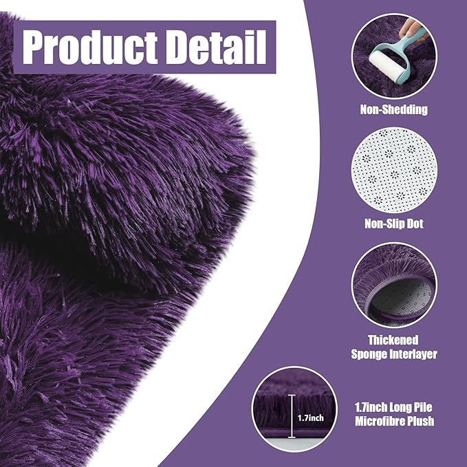 Shag Area Rug for Bedroom 4x6,Purple Fluffy Area Rugs for Living Room,Soft Fuzzy Rug Non-Shedding Indoor Plush Carpet for Kids Bedroom Nursery Dorm Home Decor