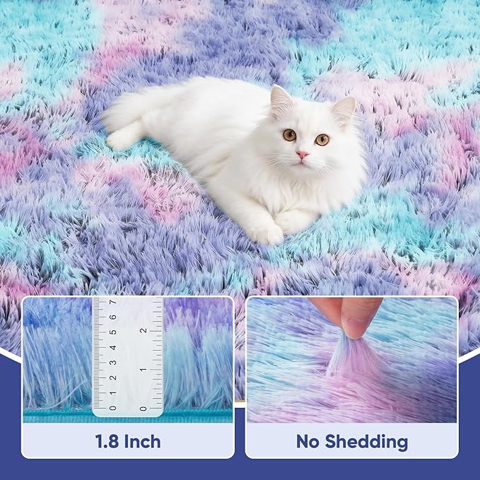 Rainbow Fluffy Rugs for Girls Bedroom: 5x7 Large Shag High Pile Area Rug Upgrade Non-Slip Plush Fuzzy Living Room Rug Shaggy Soft Indoor Floor Carpet Nursery Rugs for Kids Baby Toddler Home Decor