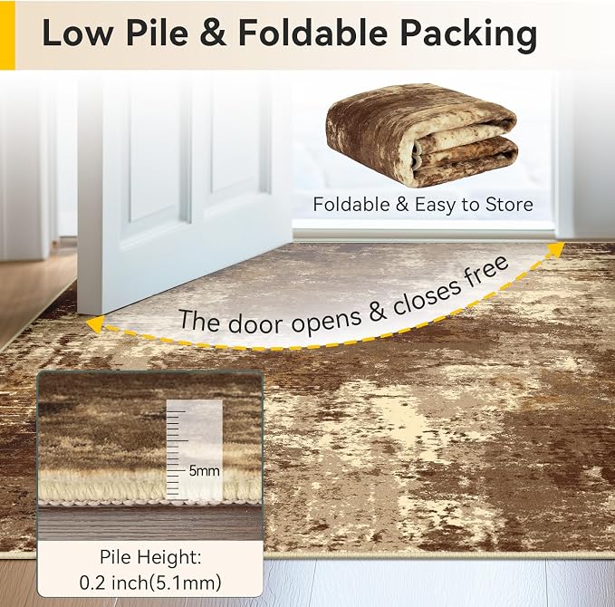 RELEANY Washable Area Rugs 6'x9' Non-Slip Modern Abstract Soft for Living Room Entryway Bedroom Kitchen, Print Pattern, Brown Tan Beige Coffee