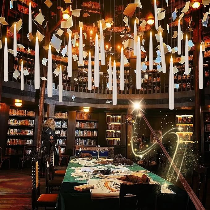 24pack Magic led Taper Candle with Wand Remote,Floating Hanging Candles Flickering Warm Light 6.5" Flameless LED,for Home Decor,Party and Halloween