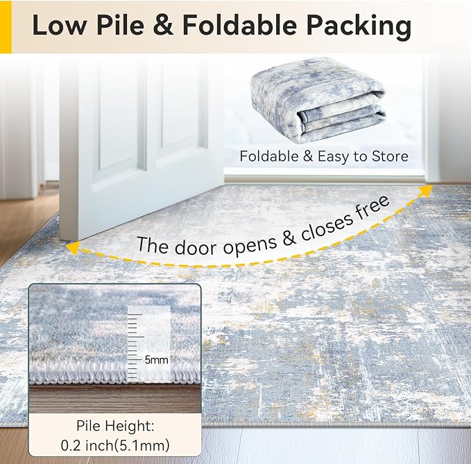 RELEANY Washable Area Rugs 9'x12' Non-Slip Modern Abstract Soft for Living Room Entryway Bedroom Kitchen, Print Pattern, Light Blue