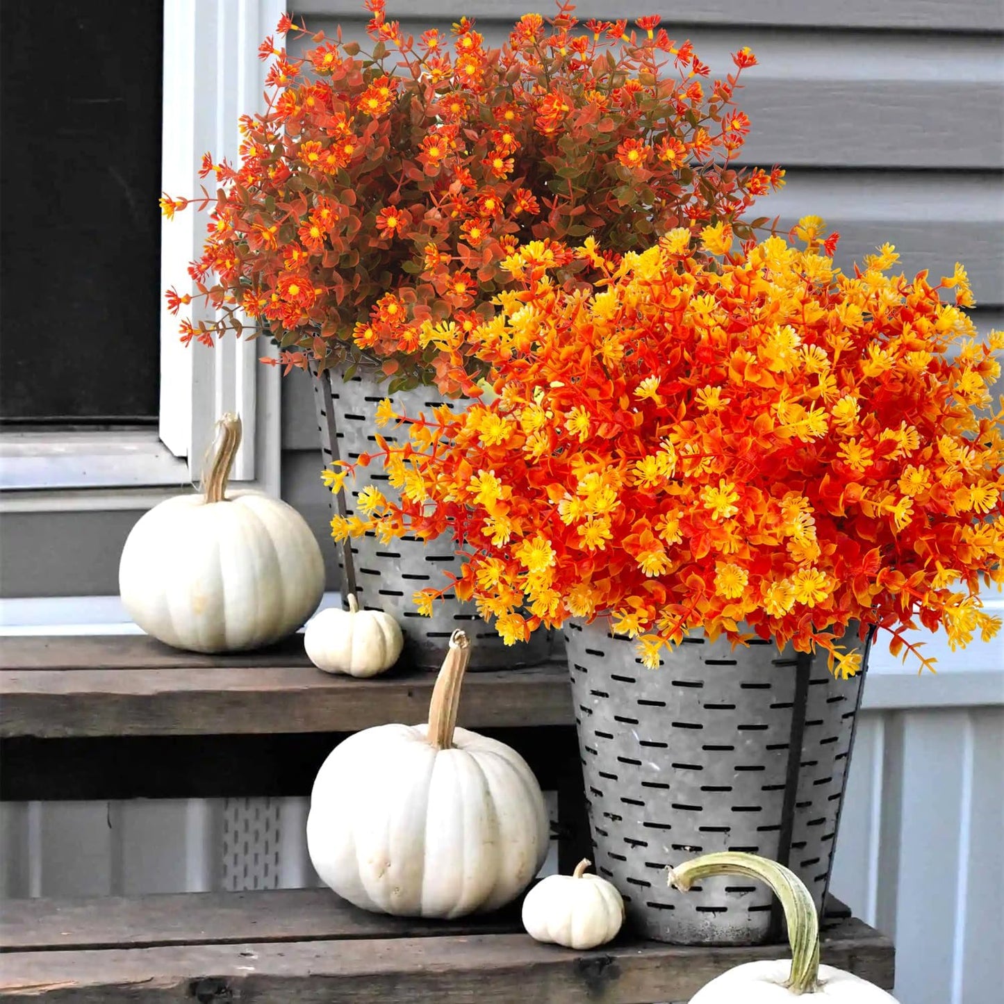 12 Bundles Artificial Fall Flowers No Fade Faux Autumn Plants, Fake Indoor Outdoor Greenery Decorations for Thanksgiving Christmas Wedding Party Home Garden Fireplace Décor (Fall Red)
