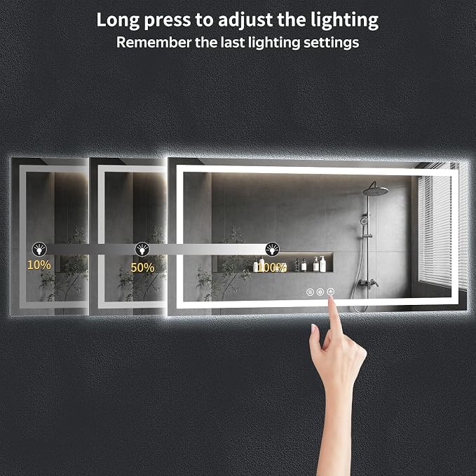 72"x32" LED Bathroom Mirror with Lights, Backlit + Front Lit with CRI>90, Lighted Mirror for Bathroom, Anti-Fog, Dimmable Brightness, 3 Colors, Memory Function, Shatterproof Tempered Glass