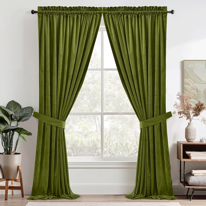 StangH Olive Green Curtains for Bedroom, Rod Pocket Room Darkening Window Drapes Christmas Holiday Home Decoration for Party Backdrop/Living Room, W52 x L90, 2 Panels