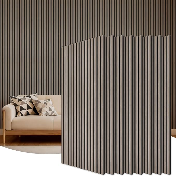 TONOR Wood Wall Panels for Interior Wall Decor, 8 Pack 47.2" x 23.6"(61.88ft²) Wood Slat Aacoustic Panels, Soundproof Wall Panels for Noise Cancelling and Decoration, Living Room, Office, Grey