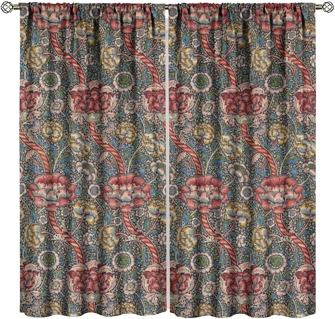William Morris Blackout Curtains, Vintage Flower Flower Boho Botanical Plant Print Window Drapes, for Living Room Bedroom Kitche 31.5(W)*72(L) 2 Panels