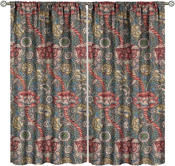 William Morris Blackout Curtains, Vintage Flower Flower Boho Botanical Plant Print Window Drapes, for Living Room Bedroom Kitche 36(W)*63(L) 2 Panels